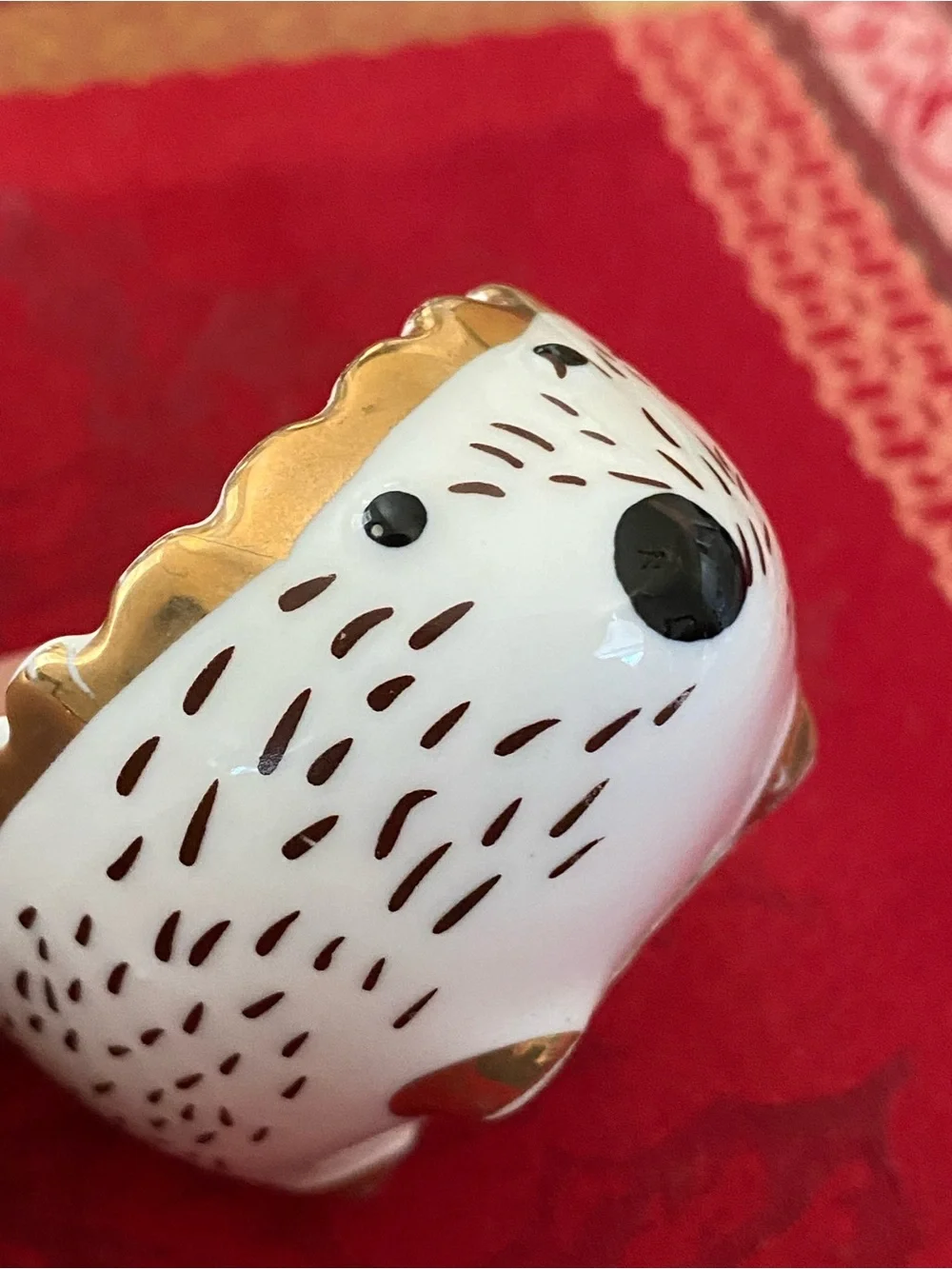 Hedgehog Jewelry Trinket Bowl Ceramic White & Gold - Decorative Dish